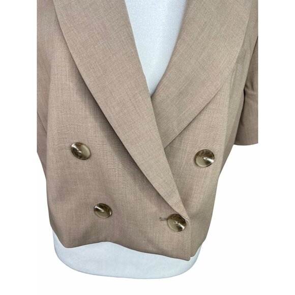 Anthropologie Maeve Beige Double-Breasted Cropped Blazer Short Sleeve Size US 14 - Picture 5 of 16